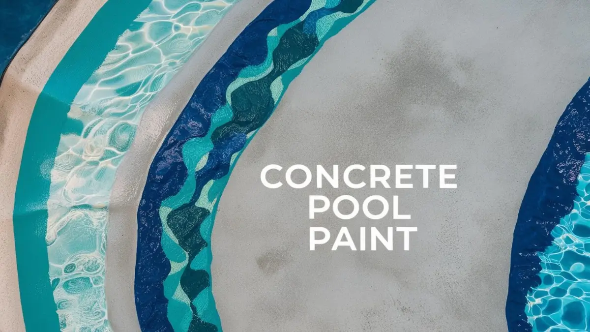 A close-up of a colorful, painted concrete pool with blue and turquoise accents.