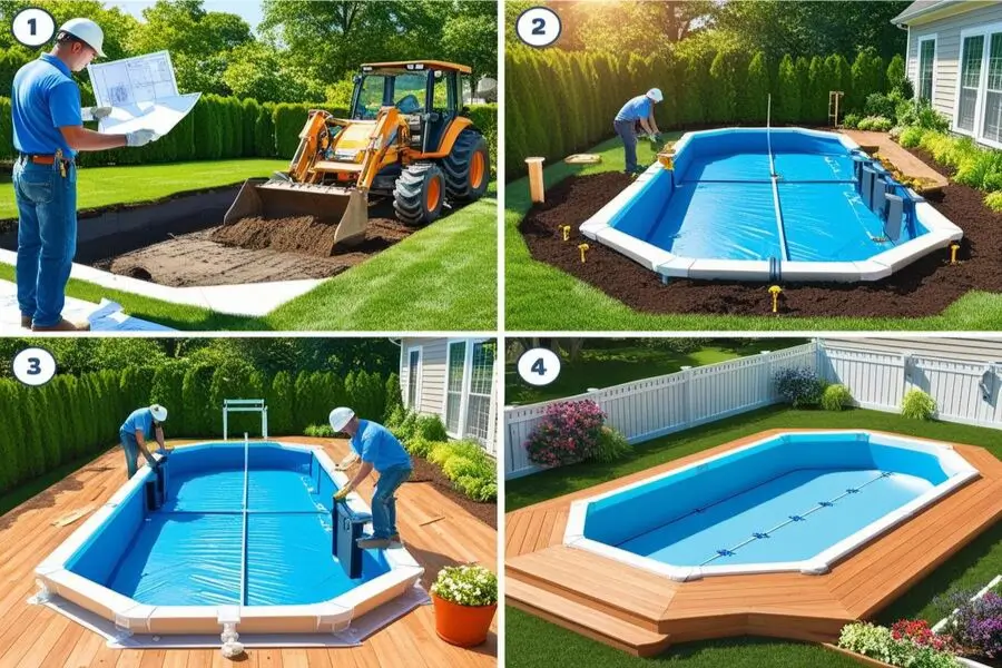 A modern DIY inground pool kit installed in a backyard, showcasing a sleek and stylish design.