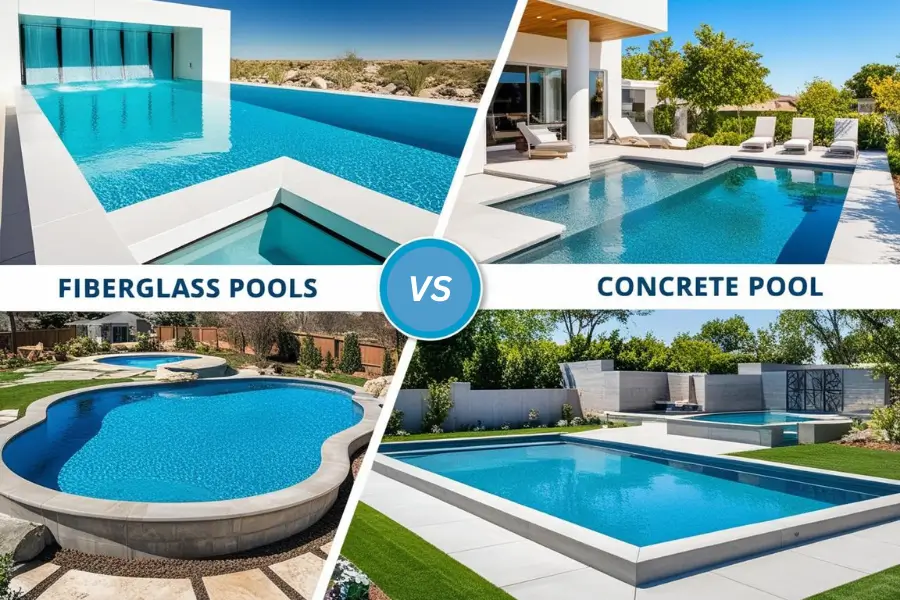 Concrete vs Fiberglass Pools comparison showing differences in design, features, and maintenance for the perfect backyard choice.