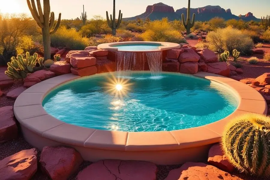 A stylish precast concrete plunge pool in Arizona, surrounded by a relaxing outdoor setting.