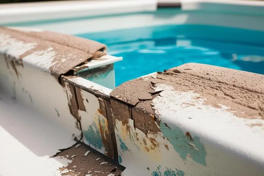 Signs that indicate a fiberglass pool requires resurfacing, including cracks, discoloration, and surface roughness.