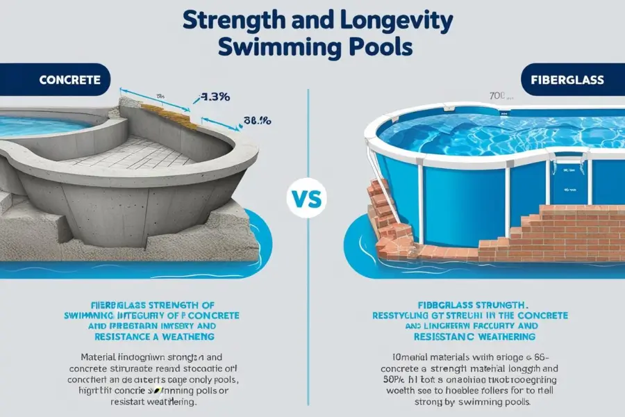 Comparison of strength and durability between concrete and fiberglass pools, showing structural differences.