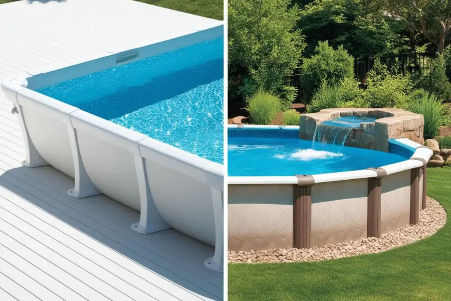 Comparison of two above ground pools showcasing different designs and above ground pool cost factors.