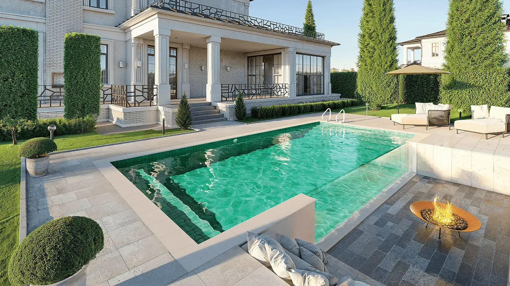Ceramic pool with a transparent acrylic side wall
