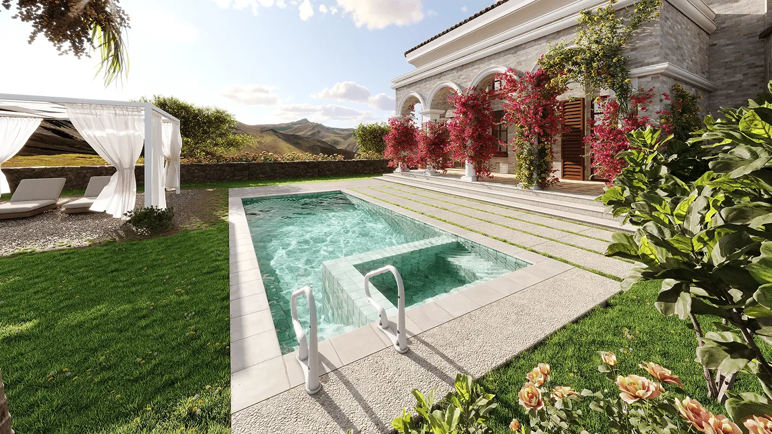 Vallauris 11.24 pool setting illustration